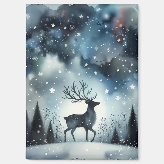 Aimant Cerf de nuit d'hiver étoilé (Recto)