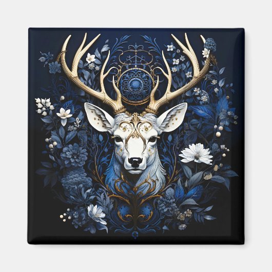 Aimant Cerf Floral Gothique Céleste de Minuit (Devant)