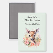 Aimant Cerf mignon entouré de roses d'anniversaire Enregi (Recto/Verso)