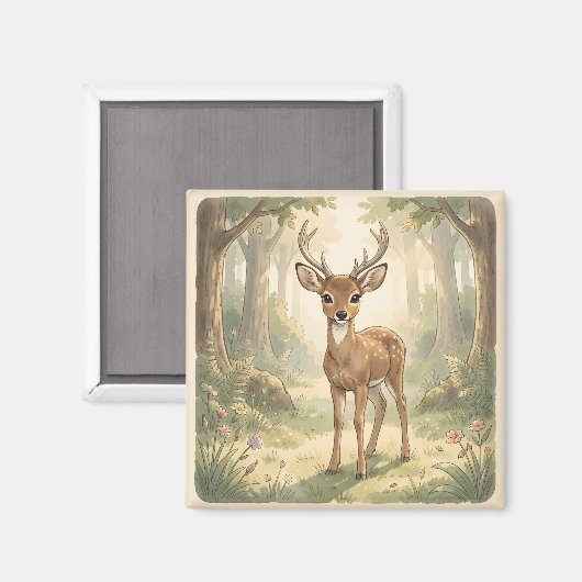Aimant Cerf mignon vintage dans la forêt (Recto/Verso)