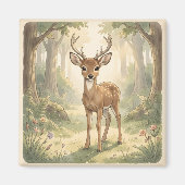 Aimant Cerf mignon vintage dans la forêt (Devant)
