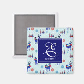 Aimant Cerfs, Arbres de Noël, et Snowflakes avec Monogram (Recto/Verso)