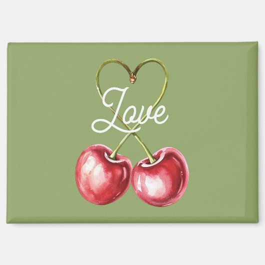 Aimant Cerises Rouges Feuilles Vertes (Recto)