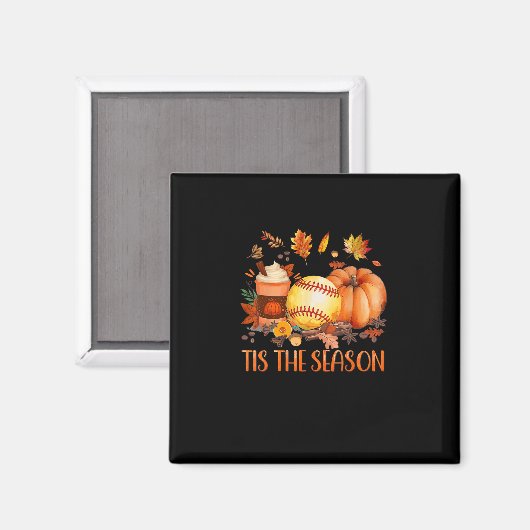 Aimant C'Est La Saison Citrouille Leaf Latte Fall Softbal (Recto/Verso)