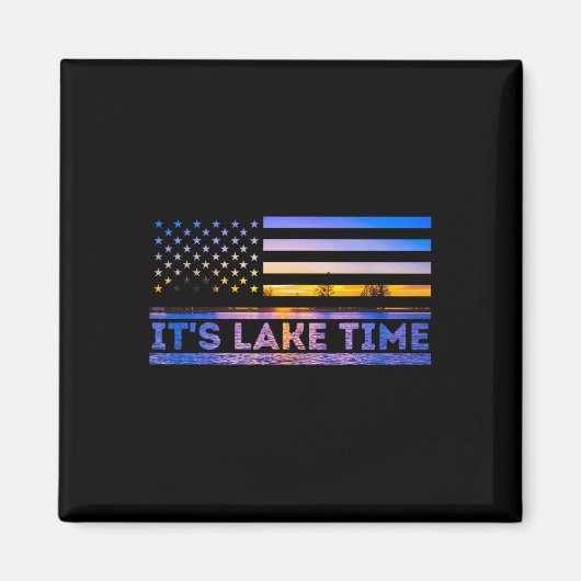 Aimant C'est le temps du lac Coucher de soleil Drapeau am (Devant)