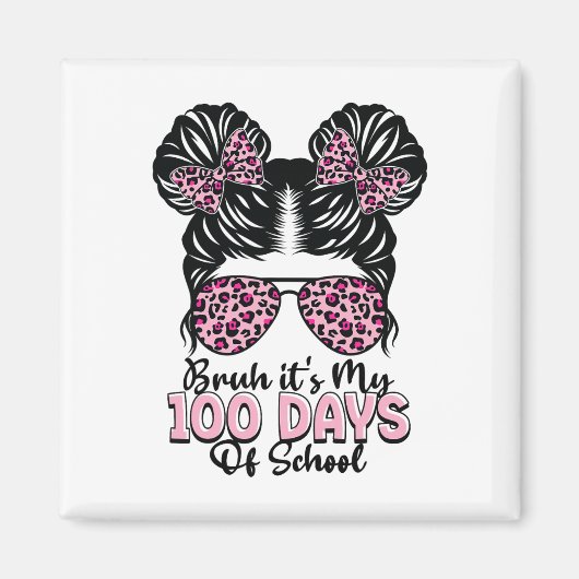 Aimant C'est mes 100 jours d'école chignon désordonné élè (Devant)