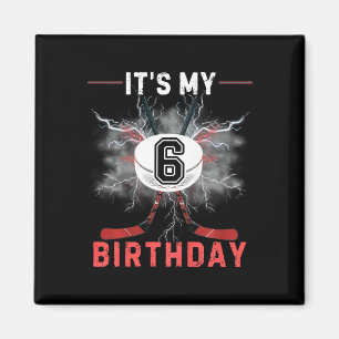 Aimant C'est mon 6e anniversaire de hockey garçon drôle d