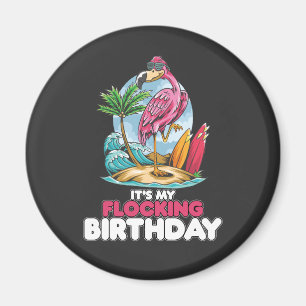 Aimant C'est mon anniversaire de flamant rose