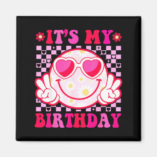 Aimant C'est mon anniversaire visage souriant groovy femm
