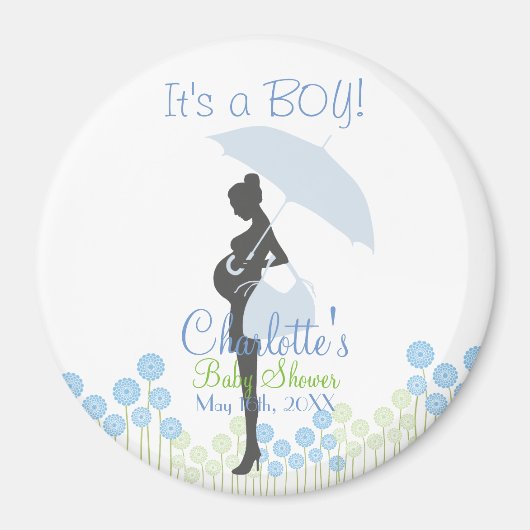 Aimant C'est un GARÇON ! Baby shower en silhouette bleue (Devant)