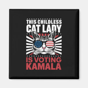 Aimant Cette dame au chat sans enfant vote Kamala 2024
