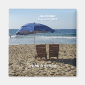 Aimant Chaises de plage et parapluie Enregistrer la date  (Devant)