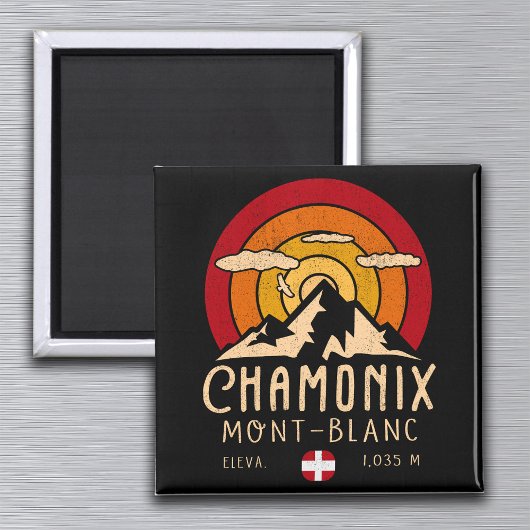 Aimant Chamonix France Retro Sunset Ski Souvenirs 80s