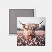 Aimant Champ de Fleur sauvage écossais Highland Cow (Recto/Verso)