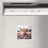 Aimant Champ de Fleur sauvage écossais Highland Cow (In Situ (Lave-vaisselle))