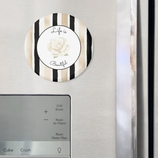 Aimant Champagne Crème Noir Blanc Rose Rayures (In situ (réfrigérateur))