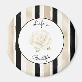 Aimant Champagne Crème Noir Blanc Rose Rayures (Devant)