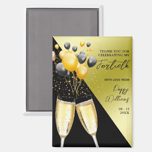 Aimant Champagne et ballons 40e anniversaire (Recto/Verso)