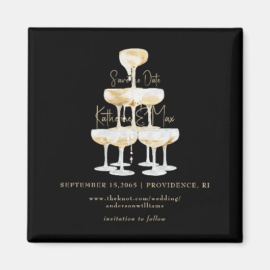 Aimant Champagne Tower Black & Gold Wedding Enregistrer l (Devant)