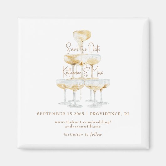 Aimant Champagne Tower Gold Texte Mariage Enregistrer la  (Devant)