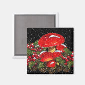 Aimant Champignon de Noël, Tabourets, Neige, Holly (Recto/Verso)