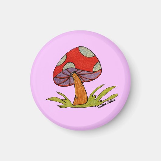 Aimant Champignon rouge avec fond violet (Devant)
