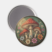 Aimant Champignons et Fleurs Sauvages de Style Campagnard (Recto/Verso)