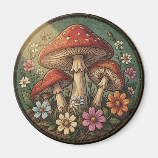 Aimant Champignons et Fleurs Sauvages de Style Campagnard (Devant)