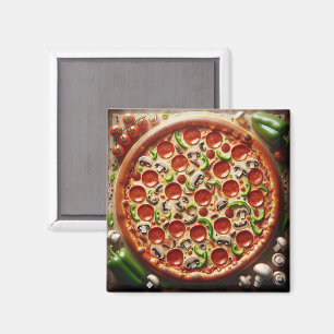 Aimant Champignons, poivrons verts et pizza Pepperoni