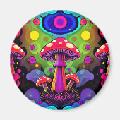 Aimant Champignons Rétro Colorés Vibrants Psychedéliques (Devant)