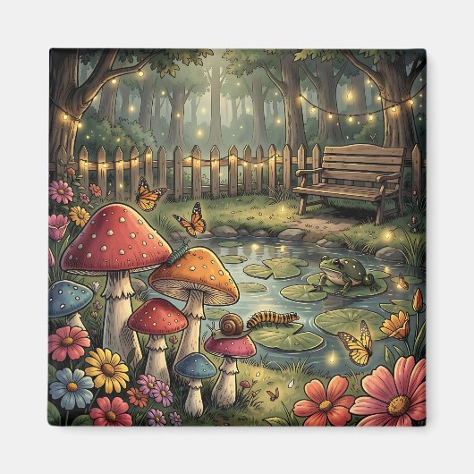 Aimant Champignons Rétro et Fleurs Vibes Rétro (Devant)