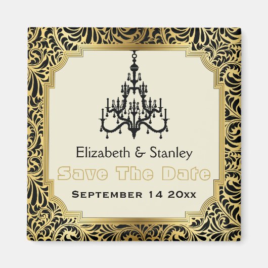 Aimant Chandelier Art Déco mariage Save the Date (Devant)