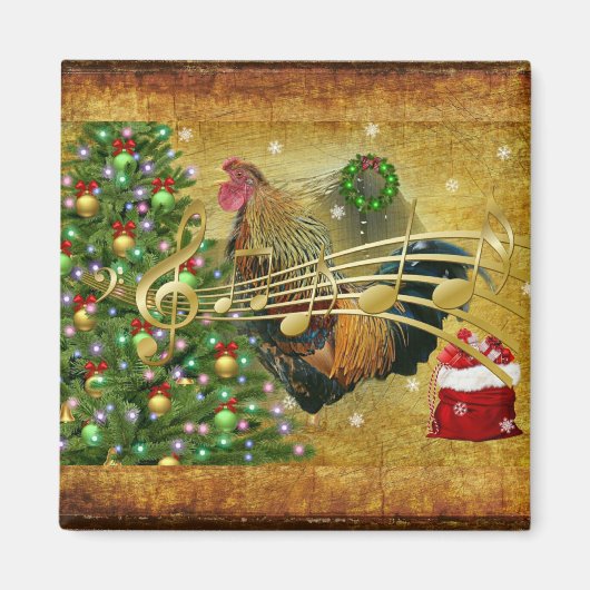 Aimant Chanter un coq vintage Chanter des chants de Noël (Devant)