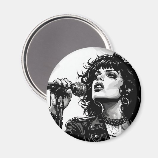 Aimant Chanteuse Goth Punk Style Graphique Rétro (Recto/Verso)