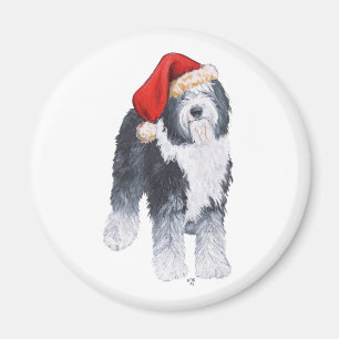 Aimant Chapeau de Père Noël Old English Sheepdog