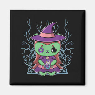 Aimant Chapeau De Sorcière Chat Noir Mignon Et Potion Mag