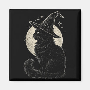 Aimant Chapeau de sorcière chat noir mignon rétro coquett