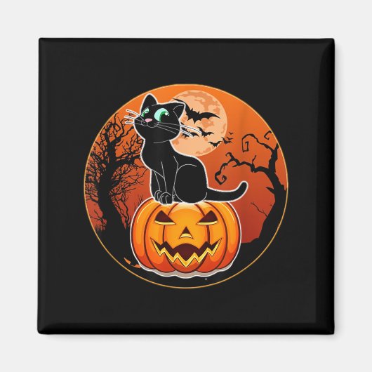 Aimant Chapeau de sorcière de chat noir Halloween mignon (Devant)