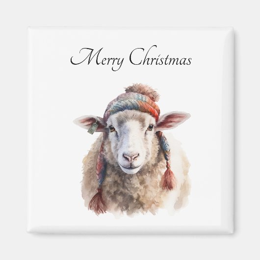 Aimant Chapeau d'hiver Mouton de Noël Texte personnalisé (Devant)