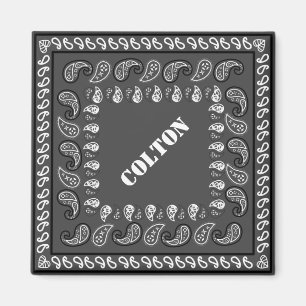 Aimant Charcoal Grey Western Paisley Bandana Personnalisé