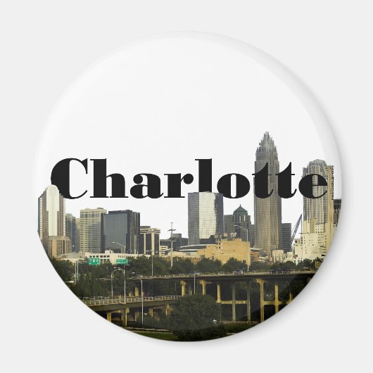Aimant Charlotte NC Skyline avec Charlotte dans le ciel (Devant)