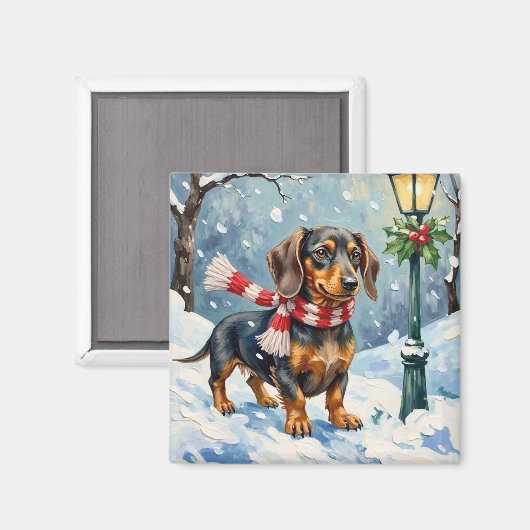 Aimant Charmant chiot teckel écharpe d'hiver confortable (Recto/Verso)