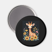Aimant Charmante Giraffe Entourée De Fleurs Longues Manch (Recto/Verso)