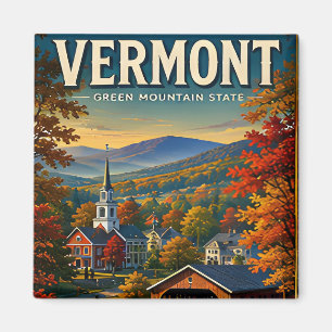 Aimant Charme du pont couvert des montagnes d'automne du 