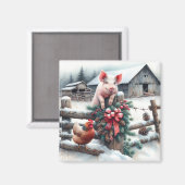 Aimant Charte ferme de Noël de porc et de poulet (Recto/Verso)