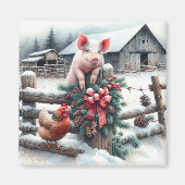 Aimant Charte ferme de Noël de porc et de poulet (Devant)