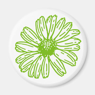 Aimant Chartreuse Green Daisy Print, Hippie Flower Print