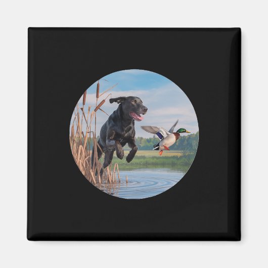 Aimant Chasse Black Labrador Lab Chasse aux canards. Oise (Devant)