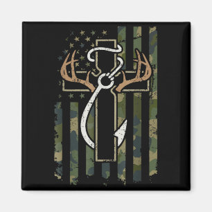 Aimant Chasse Pêche Foi Bois de Cerf Croix Hameçon Chri