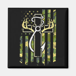 Aimant Chasse Pêche Foi Croix Cerf Bois Américain 